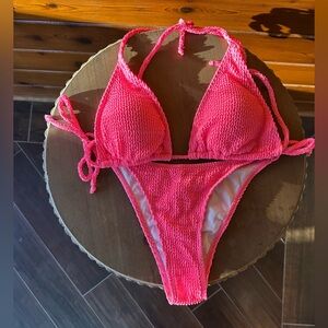 Pink Textured Bikini Set